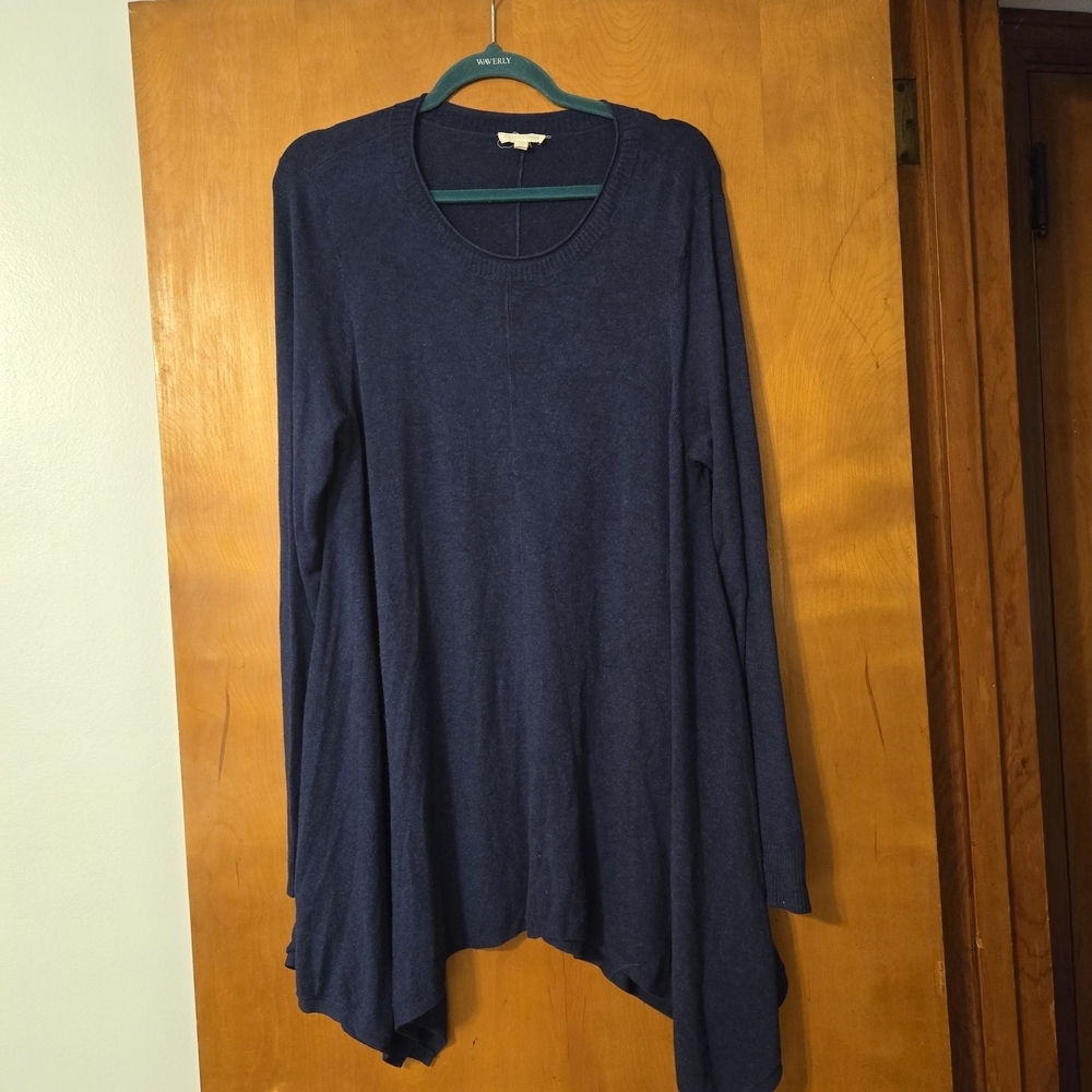 Eileen Fisher Navy Blue Long Sleeve Draped Sweater Size L